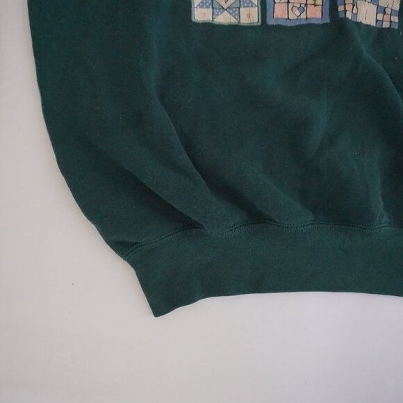 Vintage Green Soffe Sweatshirt Rag Doll Folksy Patchwork Hearts Graphic XL - Picture 5 of 11